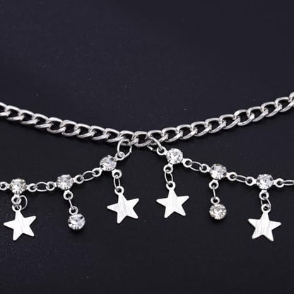 Gold Belly Chain Rhinestone Body Jewelry Chain Plated Waist Chains Layered Body Waist Summer Beach Bikini Jewelry for Women - style: star-silver
