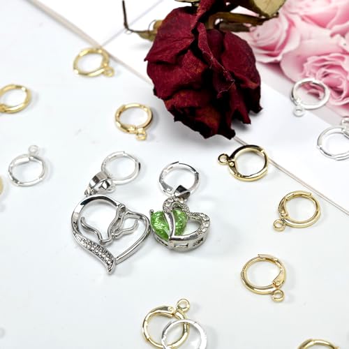 60pcs Mix 14K Gold and Silver Filled Hoop Huggie Earring Hooks,Hypoallergenic Dangle Tarnish Resistant Gold Lever Back Earring Hooks Earwire for Jewelry Making Supplies (Gold/Silver) - color: Gold / Silver