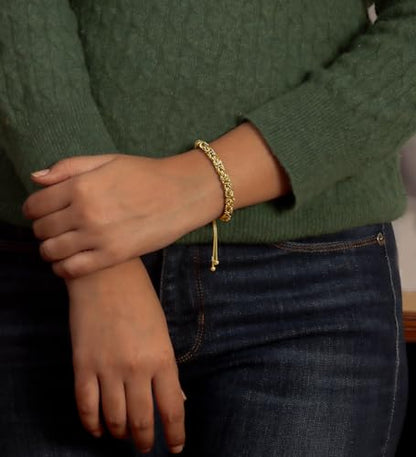 LeCalla 925 Sterling Silver Byzantine Bolo Bracelet for Women | Handmade Adjustable Sliding Bolo Link Chain Bracelet | Classic Italian Byzantine Jewelry - color: Yellow Byzantine