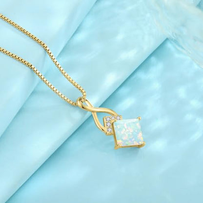 Infinity Necklace 925 Sterling Silver Princess Cut Pendant Birthstone Jewelry for Women - color: Golden Yellow-lridescent White