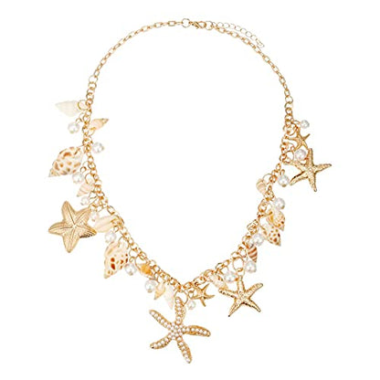 RUOFFETA Shell Starfish Necklace Bracelet Conch Statement Chunky Necklace Mermaid Costume Jewelry Beach Jewelry for Women - style: Necklace