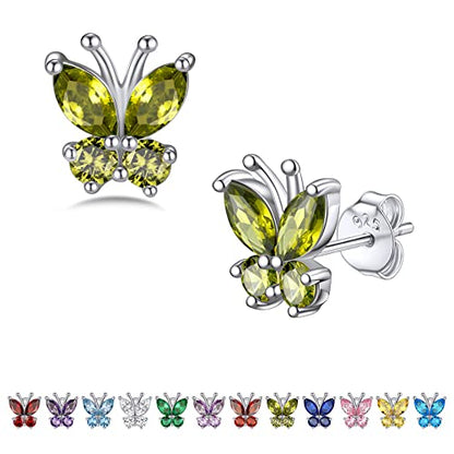 Bestyle Gold Butterfly Earrings for Women, Dainty Cute Birthstone Studs Hypoallergenic Jewelry, Great Birthday Gift - style: 08.August (Peridot)-STUD