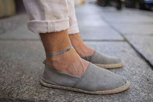 Made by Nami Surfer Anklet with Snap Hook Clasp Waterproof & Adjustable Thin String Ankle Bracelets for Women and Men Handmade Jewelry for Beach and Music Festival Accessories - color: Light Blue Gold