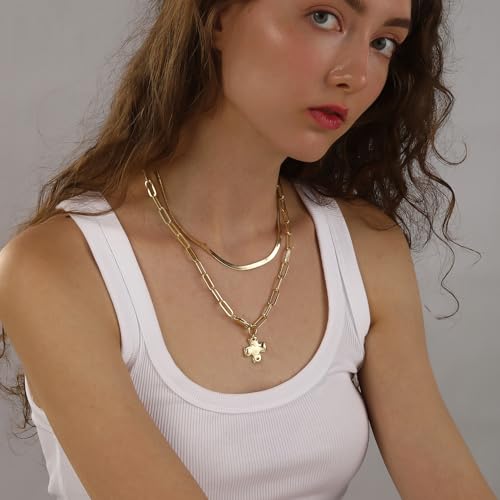 Bheop Chunky Cross Necklace for Women, 14K Gold Silver Statement Necklace | Sturdy Paperclip Chain, Hammered Pendant, Vintage Charm, Trendy Costume Jewelry, Faith Christian Religious Gift, Non Tarnish - style: GD-Cross Necklace(0.8 inch Pendant)