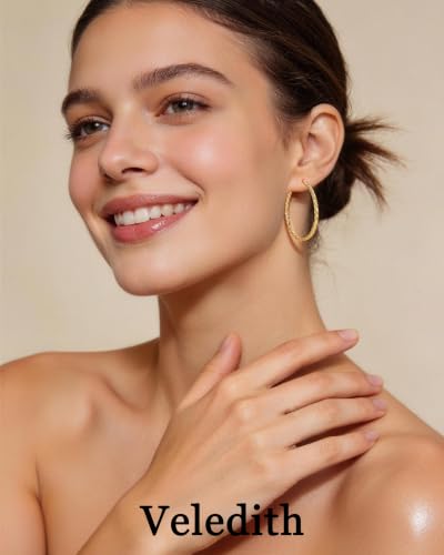 3MM Thin Sterling Silver Hoop Earrings for Women Hypoallergenic | Lightweight Small Silver Hoop Earrings Thin Twisted Hoop Earrings for Sensitive Ears - color: Gold-40MM