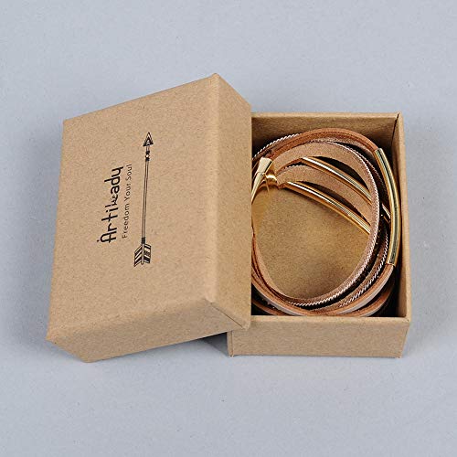 Artilady Leather Wrap Bracelet for Women, Pearl Beaded Bangle Stack Jewelry | Easy on-off, Elegant Handmade Multi-Layered, Daily Casual Date Beach Vacation, Gift for Ladies, Mother, Sister & Friend - style: Dark Brown with Gold ba