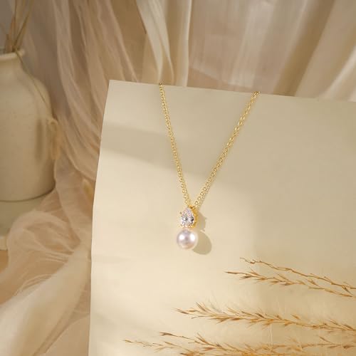 Pearl Necklaces for Women Trendy,14k Gold Plated Pearl Pendant Necklace Dainty Wedding Necklace Small Cute Gold Choker Necklace for Women Non Tarnish Gold Prom Jewelry Fashion Bridesmaids Gifts - color: GD-Teardrop pearl necklace