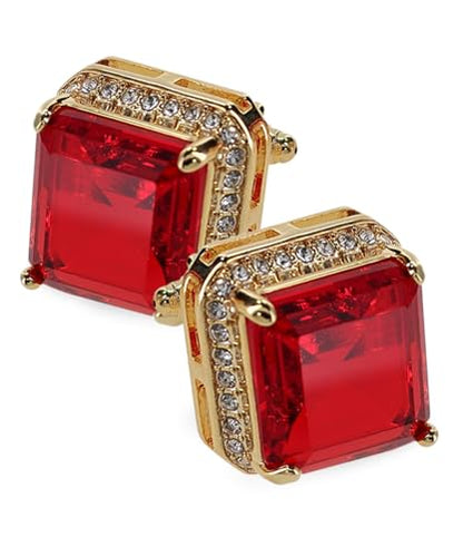 Large Big Square Crystal Color Stone Cuff Links for Men – Tuxedo Suit Accessories, Cufflinks for Men - style: Red/Gold