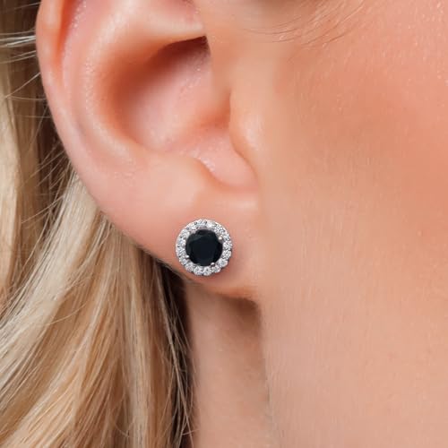 Gem Stone King 14K White Gold 6MM Round Gemstone Birthstone Stud Earrings with Removable Jackets and Lab Grown Diamond Accents | Gold Earrings For Women | Fine Jewelry Gift for Her Mom Women Wife - color: Onyx-December