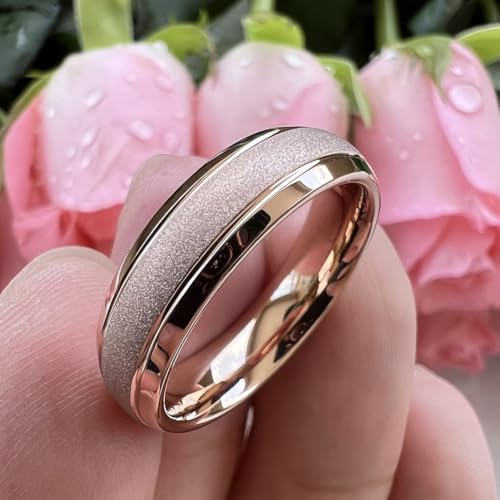 TUTISS 6mm 8mm Black/Gold/Rose Gold/White Tungsten Rings for Men Women Fashion Engagement Wedding Bands Sandblasted Finish I Love You Engraved Comfort Fit - color: 6mm Rose Gold Tungsten