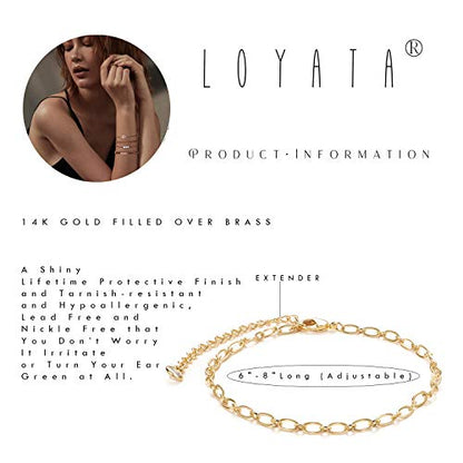 LOYATA Chain Bracelet Gold Link 14K Gold Plated Dainty Pearl Bracelet Simple Jewelry Gift for Women - style: Oval