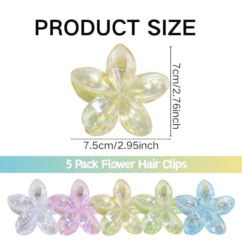 5 Pack Flower Hair Claw Clips for Women Hawaiian Plumeria Claw Clip (Laser) | Strong Hold Nonslip Large Hair Clip for Beach Holiday Thick Thin Hair Accessories - color: Laser