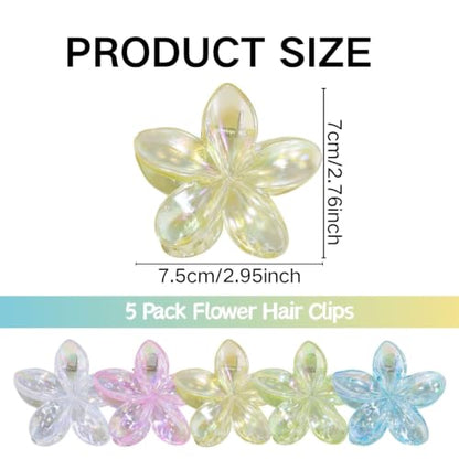 5 Pack Flower Hair Claw Clips for Women Hawaiian Plumeria Claw Clip (Laser) | Strong Hold Nonslip Large Hair Clip for Beach Holiday Thick Thin Hair Accessories - color: Laser