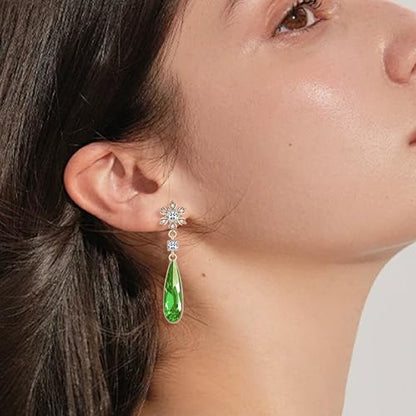 Austrian Crystal Teardrop Earrings Flower Dangle Earrings for Women 14K Gold Plated Drop Stud Earrings Hypoallergenic Jewelry - color: Green