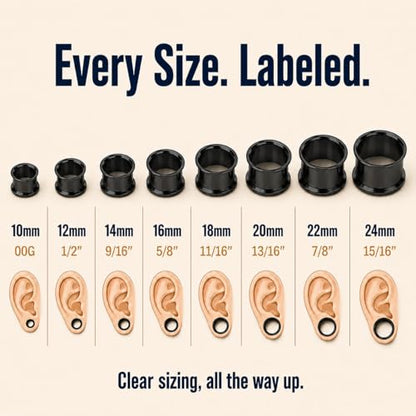 BodyJ4You 36PC Ear Gauge Stretching Kit 00G-25mm - Big Gauges for Ears | Dead Stretching Lobe Plug Expander - Stainless Steel Single Flare Flesh Tunnels - Solid Acrylic Piercing Tapers Men Women - color: Black