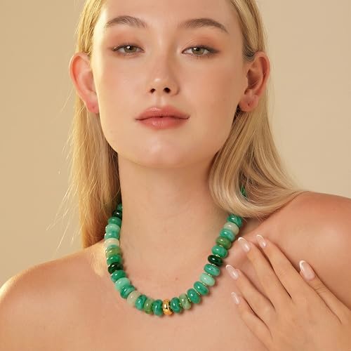 Chunky Colorful Bead Necklace Summer Fashion Statement Boho Beaded Chunky Necklace for Women Adjustable Length Lightweight Cool Suitable for Beach Vacation Daily Wear & Summer Parties - color: Green