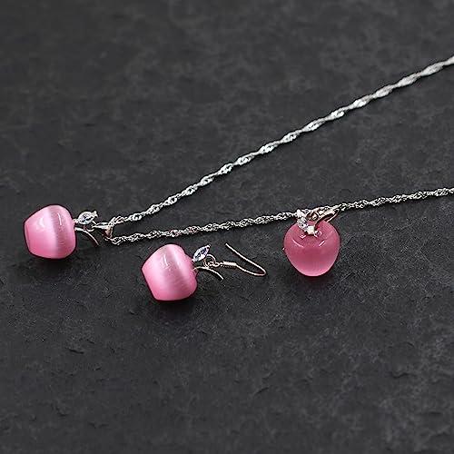 Uloveido Apple Necklace and Earrings Set for Women Cute Apple Jewelry Set for Teacher Mom YL007 - color: Pink