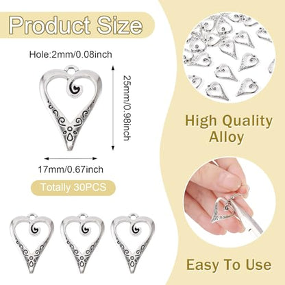 Elecrelive Crystal Heart Charms Rhinestone Heart Pendants Valentine Charms for Necklace Bracelet Earring Wedding Jewelry - color: Antique Silver