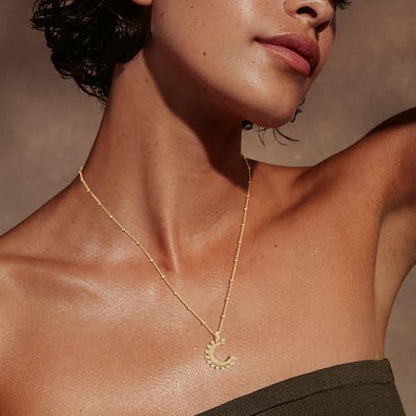 MTMY Gold Moon Pendant Necklace for Women,14K Gold Plated Dainty Chain Crescent Moon Sun Star Necklace Jewelry - style: moon-white