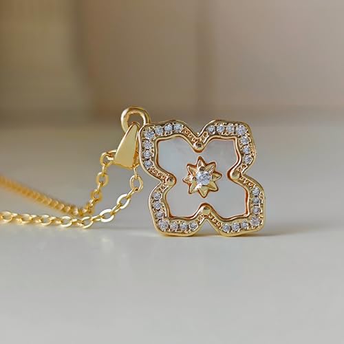 Luxval Diamond Pendant Gold Necklace for Women，Dainty 18k Gold Plated Choker Necklaces Simple Gold Jewelry Gifts for Women - color: Gold-clover
