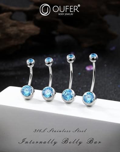 OUFER Belly Button Rings Surgical Steel, Internally Threaded Belly Rings | 14G Belly Piercing Jewelry, 10/12/14/16mm Beachy Belly Button Rings, Silver/Gold Navel Piercing Jewelry For Women Men - color: Blue, size: 14G 12MM