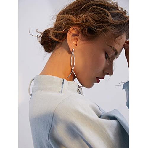 CLASSYZINT New Clip On Earrings,2 Pieces Thin Curve Bar,Long Dangle Earrings For Women