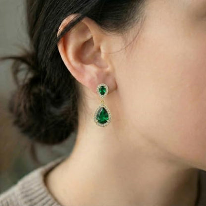 Mariell Cubic Zirconia Crystal Teardrop Dangle Bridal and Wedding Earrings, CZ Jewelry for Brides, Bridesmaids, Homecoming, Prom and Dressy Everyday Wear - color: Gold-Green Cubic Zirconia
