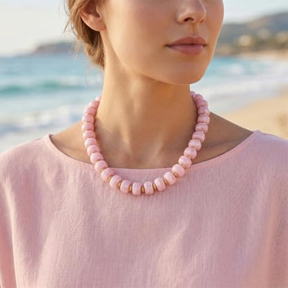Chunky Beaded Necklace for Women Trendy Multicolor Resin Beads Choker Necklaces Boho Summer Statement Necklace Chunky Heart Jewelry - color: Bead necklace-pink