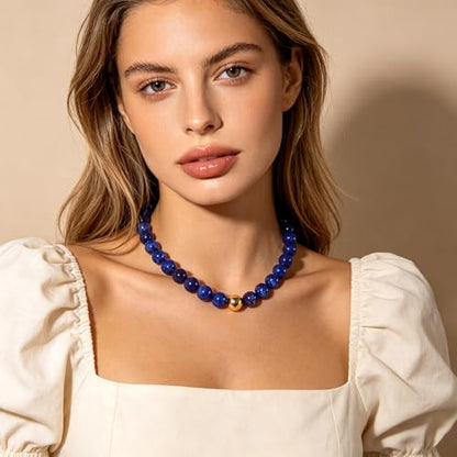 Colorful Chunky Beaded Necklaces for Women Multicolor Large Round Resin Beads Collar Necklace Boho Trendy Statement Chokers Y2K Summer Beach Jewelry - color: Deep Blue