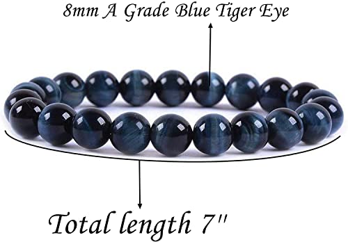 Angelstones Gemstones 8mm Round Beads Healing Crystal Bracelet for women | Natural Gemstone, Handmade Gifts for Women, Healing Crystal Round Beaded Stretch Bracelets, Unisex Jewelry for Women and Men - color: Blue Tiger Eye