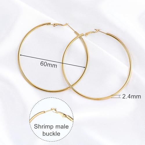 4Pcs Stainless Steel Hoop Earrings, Large Circle Silver Hoop Cartilage Gold Silver Rose gold Black Oversize Earrings for Women - size: 60 mm