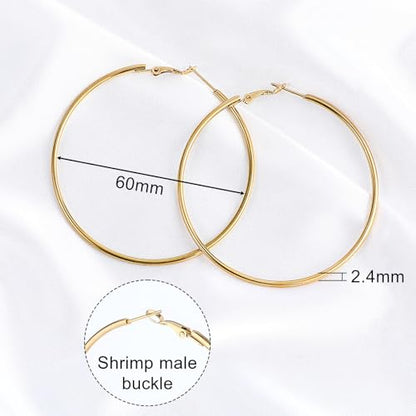 4Pcs Stainless Steel Hoop Earrings, Large Circle Silver Hoop Cartilage Gold Silver Rose gold Black Oversize Earrings for Women - size: 60 mm
