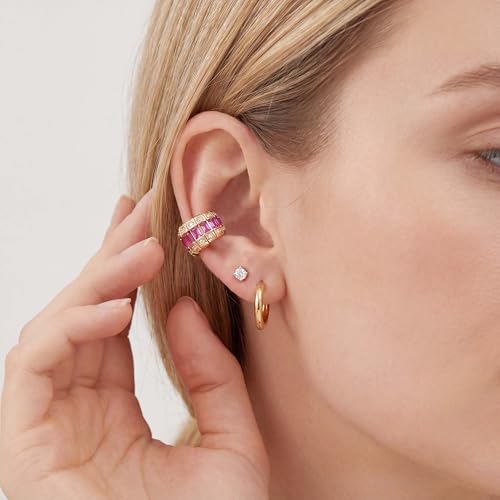 Gold Ear Cuff for Women, 14K Gold Plated Single Non-Pierced Earring with Micro-Pave Cubic Zirconia Adjustable Open Ear Clip for Daily Wear & Special Occasions - color: ear cuff-S 002
