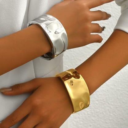 Gold/Silver Cuff Bangle Bracelets For Women Chunky Waterdrop Twisted Hinged Bangle Bracelets Minimalist Arm Cuff Bracelet Jewelry Gifts - color: 1Silver