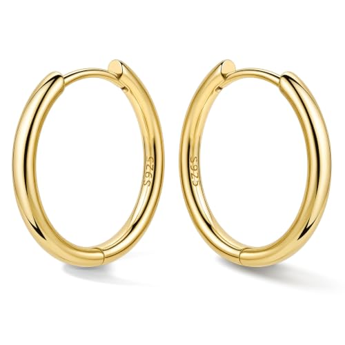 Bestyle Sterling Silver Small Hoop Earrings for Women, Hypoallergenic Silver/Black/Rose Gold/Gold Small Huggie Hoops Helix Cartilage Earring for Multiple Piercing Sleep, Size 8/10/12/14/16/18/20mm - color: 14K Gold-Sterling Silver, size: 14mm