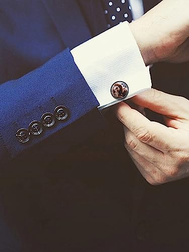 FindChic Stainless Steel Round Cufflinks with Custom Text/Picture/Monogram Letters 18K Gold Plated/Black Color for Men Groom Suits Shirts, with Gift Box - style: 02. custom photo-round (black)