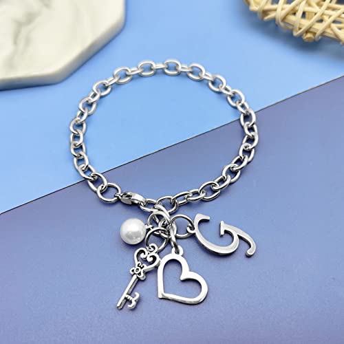 Initial A-Z Bracelets Gift for Women Girls Stainless Steel Chain Bracelet 26 Alphabet Jewelry Gifts for Birthday Anniversary Letter Bracelet Monogram Gifts for Sister Friend Girlfriends Mom 8.26 Inch - color: G