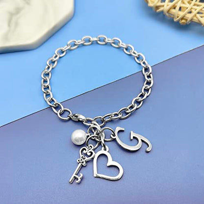 Initial A-Z Bracelets Gift for Women Girls Stainless Steel Chain Bracelet 26 Alphabet Jewelry Gifts for Birthday Anniversary Letter Bracelet Monogram Gifts for Sister Friend Girlfriends Mom 8.26 Inch - color: G