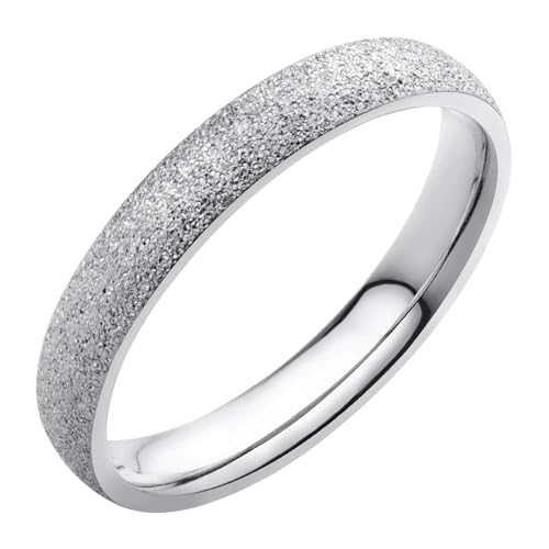 555Jewelry 4mm Sandblast Stainless Steel CZ Wedding Band Ring for Women & Men - color: Silver Style 2