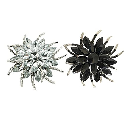 seven wolves Women's Austrian Crystal Brooch Wedding Flower Leaf Bouquet Brooch - color: 2-Black White
