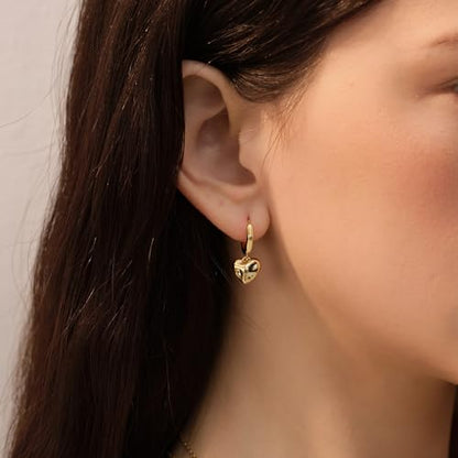 ARSIS Heart Charm Huggie Hoop Earrings for Women, Dainty 18K Gold Plated Heart Drop Hoops with CZ, Hypoallergenic, 925 Sterling Silver Posts, Tarnish-Free, Lightweight Jewelry Gift for Her - color: Heart Huggie Hoop