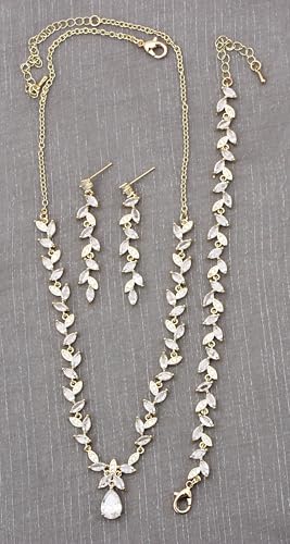 Cubic Zirconia Jewelry Sets for women Brides Bridesmaid Necklace Dangle Earrings Link Bracelet for Wedding Prom Costume Party Events - color: White-Gold Plated
