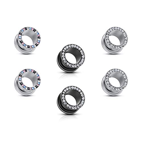 WBRWP Unisex Women 6pcs/8pcs-3pairs/4pairs Hollow Zircon Stainless Steel Screw Ear Plugs Tunnels with ZirconEar Plugs Tunnels - Ear Expander - Ear Gauges Stretcher Body Piercing 8g-5/8 - color: 3pairs(6pcs) set with Zircon
