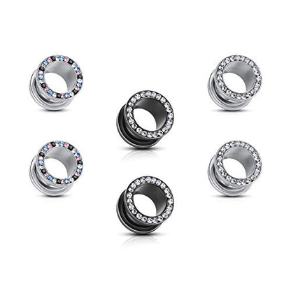 WBRWP Unisex Women 6pcs/8pcs-3pairs/4pairs Hollow Zircon Stainless Steel Screw Ear Plugs Tunnels with ZirconEar Plugs Tunnels - Ear Expander - Ear Gauges Stretcher Body Piercing 8g-5/8 - color: 3pairs(6pcs) set with Zircon