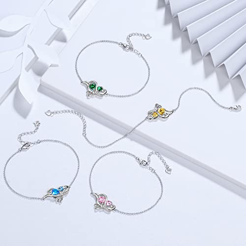 Butterfly Heart Necklace Birthstone Pendant Necklace Earrings Bracelet Women 925 Sterling Silver Animal Butterflies Birthstone Pendant Crystal Birthday Jewelry Wedding Gift - color: L.December-bracelet