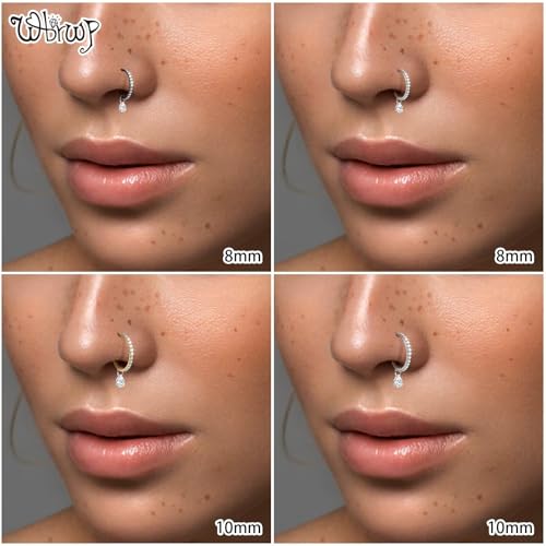 WBRWP 316L Stainless Steel Nose Hoop Rings Clicker with Zircon/Opal 14g-20g | Hypoallergenic Nose Rings Segment Clicker Lip Rings Cartilage Rook Conch Earrings Diameter 5mm-10mm - color: Gold ring with zircon and dangle-1pc pack