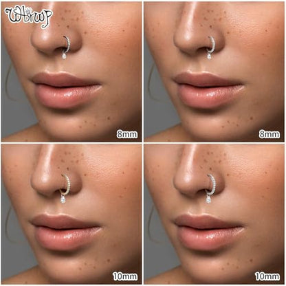 WBRWP 316L Stainless Steel Nose Hoop Rings Clicker with Zircon/Opal 14g-20g | Hypoallergenic Nose Rings Segment Clicker Lip Rings Cartilage Rook Conch Earrings Diameter 5mm-10mm - color: Gold ring with zircon and dangle-1pc pack