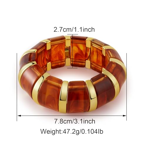YBMYCM Acrylic Chunky Bangles Bracelets for Women Resin Gold-plated Stackable Stretch Bracelet Wide Wristbands Gift Jewelry - color: Brown