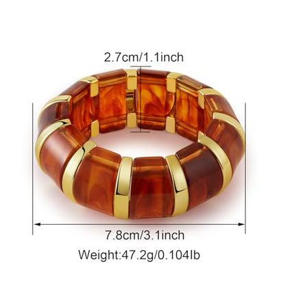 YBMYCM Acrylic Chunky Bangles Bracelets for Women Resin Gold-plated Stackable Stretch Bracelet Wide Wristbands Gift Jewelry - color: Brown