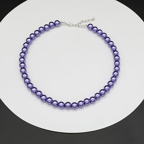 Long Simulated 10mm AAA Pearl Strand Necklace for Women Multicolor Pearl Choker Necklace 1920s Pearl Statement Necklace Costume Jewelry - color: 10mm Purple